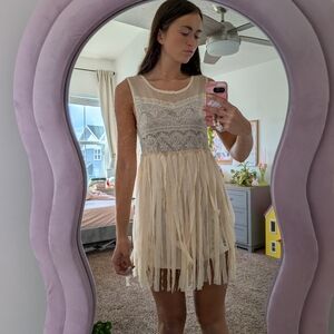 Bohemian Cream Lace Mini Dress Size XL